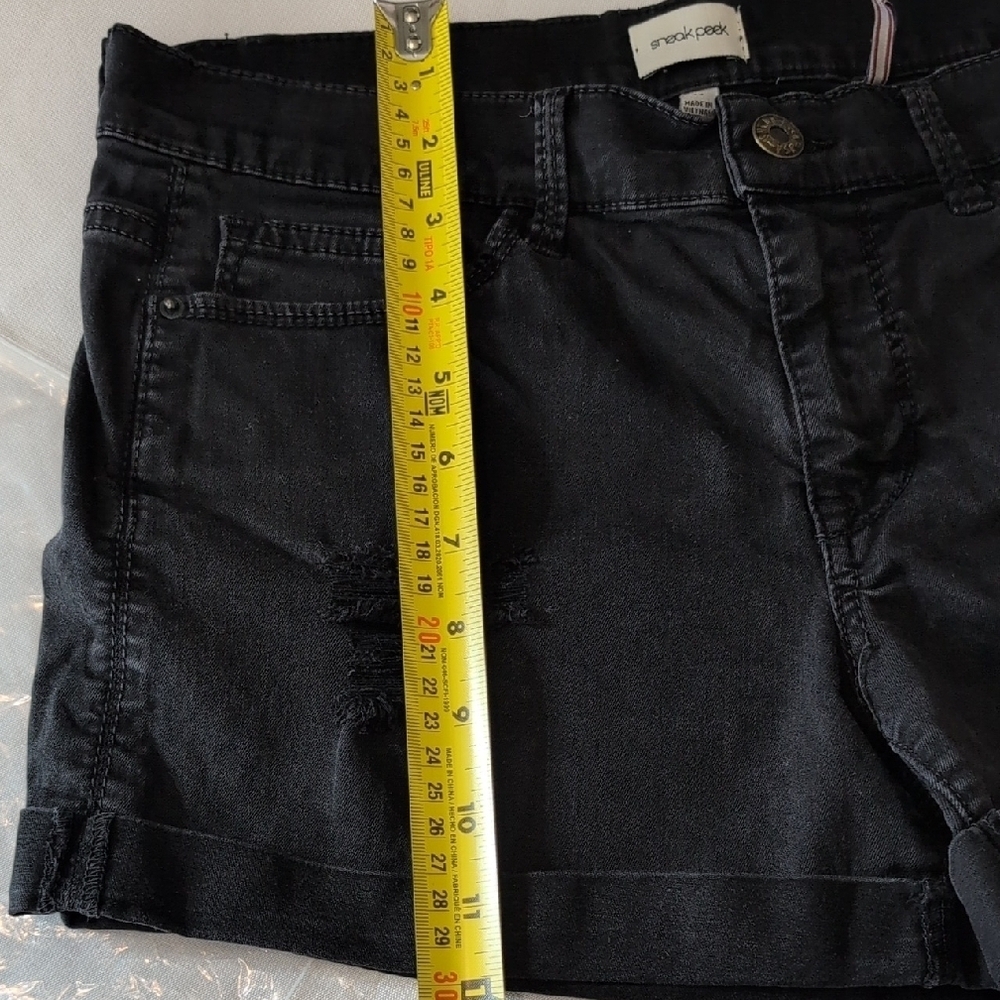Sneak Peek Dark Jean Shorts with Ripped Accents - Picture 10 of 10